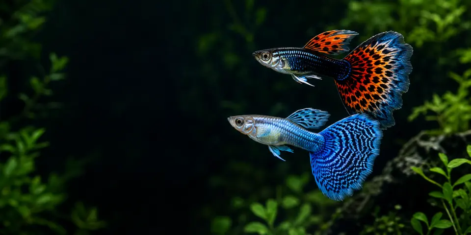 Guppy Pairs guppies in an aquarium