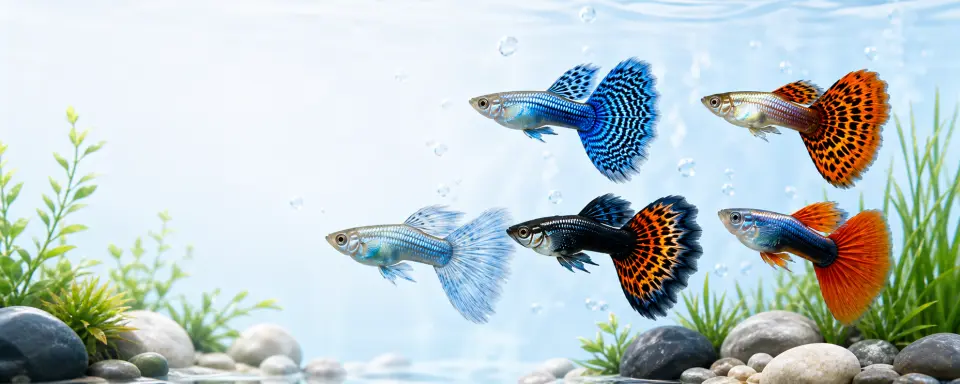 Breeder Trios guppies in an aquarium