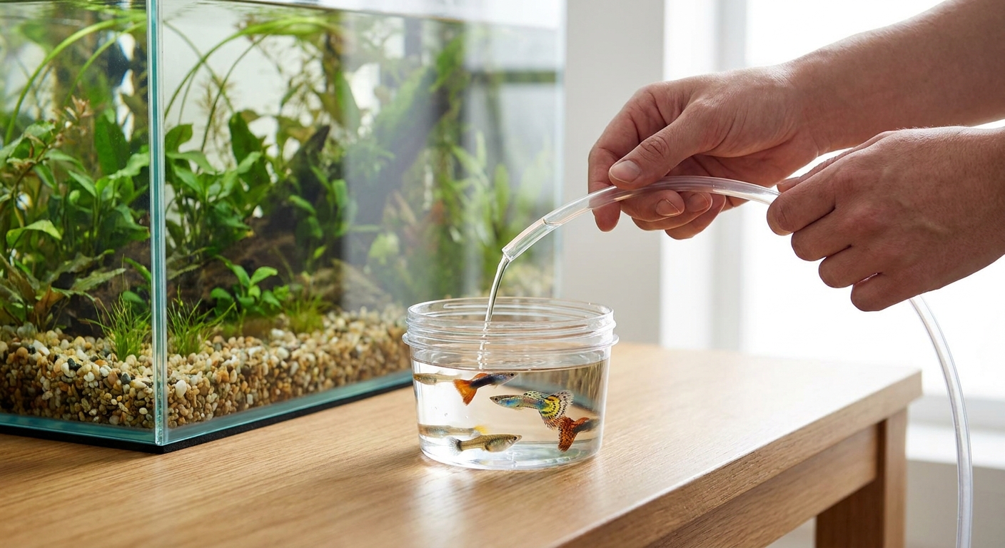 Sealed guppy shipping bag floating for temperature acclimation