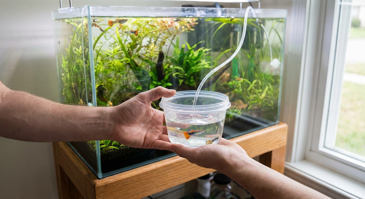 Careful guppy transfer during the acclimation process