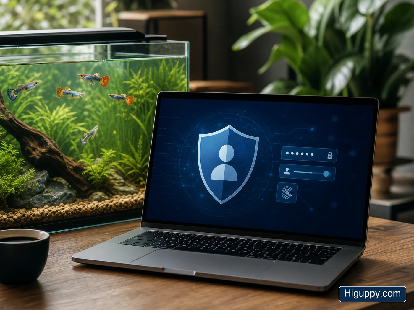 Secure HiGuppy customer account and privacy settings displayed on a laptop