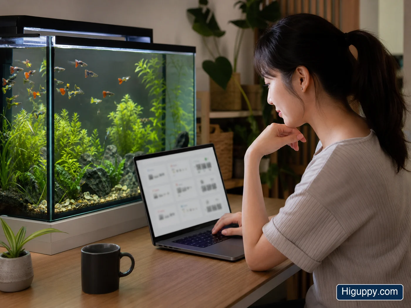 Customer reviewing HiGuppy live-fish order terms and care policies before checkout