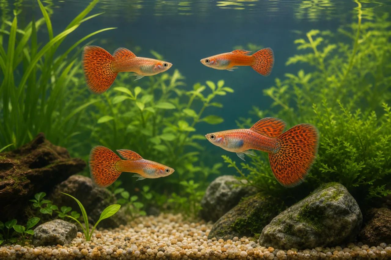Planted aquarium setup for caring for Red Lace Guppies