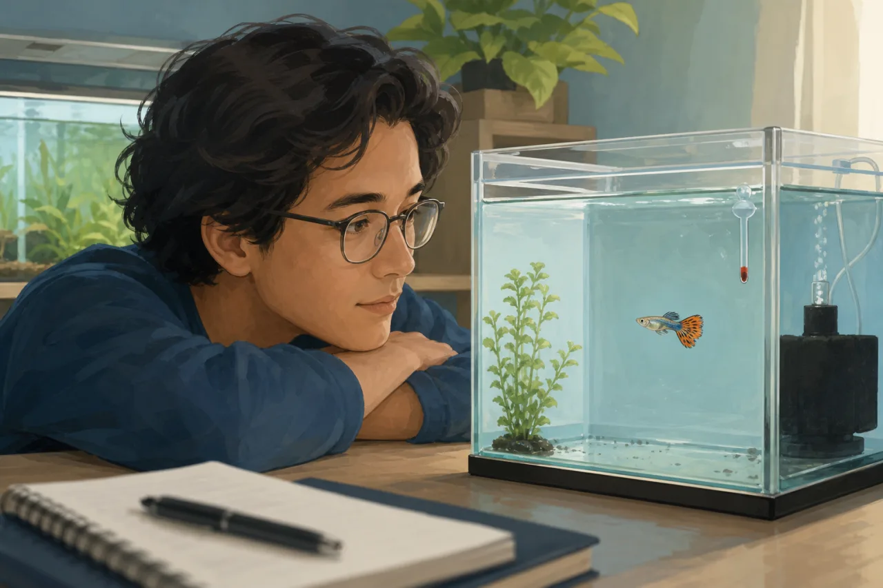 Prepared aquariums and insulated shipping boxes in a fish-room receiving area