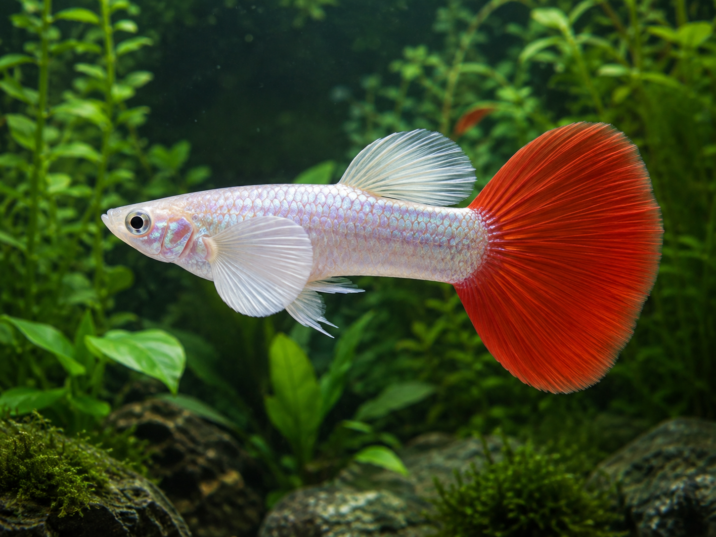 Illustrative representative image of Dumbo Redtail Big Ear Full Platinum guppy; current-stock photos confirmed before ordering