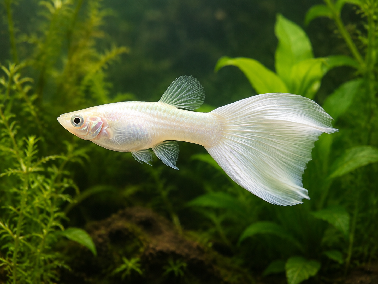Illustrative representative image of Ivory Super Short Ribbon Fin C guppy; current-stock photos confirmed before ordering