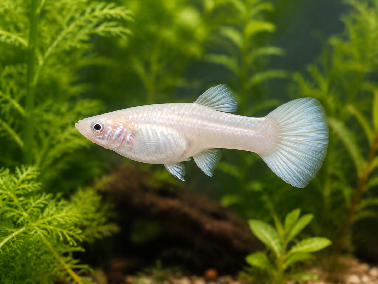 Illustrative representative image of Ivory Super Short guppy; current-stock photos confirmed before ordering