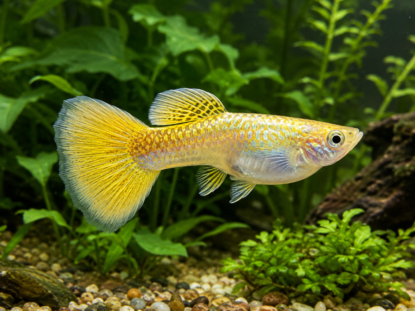 Illustrative representative image of Blonde Yellow Dragon Short Fin C Glass Belly guppy; current-stock photos confirmed before ordering