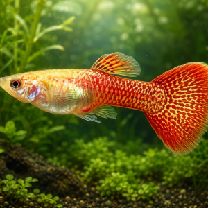Illustrative representative image of Blonde Red Dragon Short Fin C Glass Belly guppy; current-stock photos confirmed before ordering