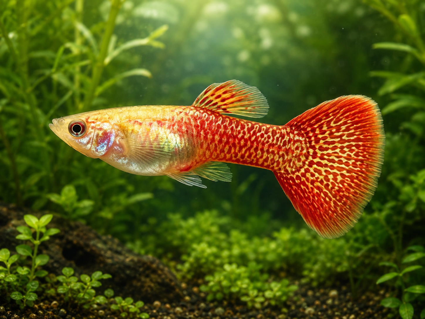 Illustrative representative image of Blonde Red Dragon Short Fin C Glass Belly guppy; current-stock photos confirmed before ordering