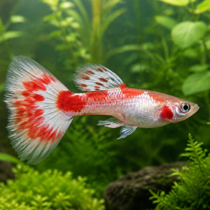 Illustrative representative image of Koi Red Ear guppy; current-stock photos confirmed before ordering