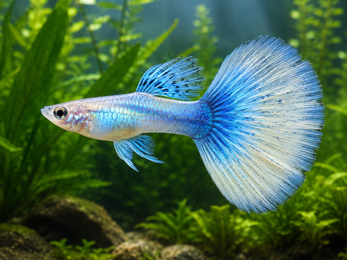 Illustrative representative image of Blue Ivory Halfmoon guppy; current-stock photos confirmed before ordering