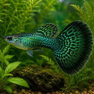 Illustrative representative image of Green Dragon Halfmoon guppy; current-stock photos confirmed before ordering