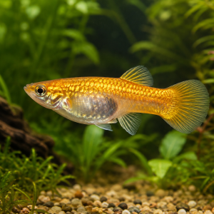 Illustrative representative image of Gold Glass Belly Super Short Fin C guppy; current-stock photos confirmed before ordering