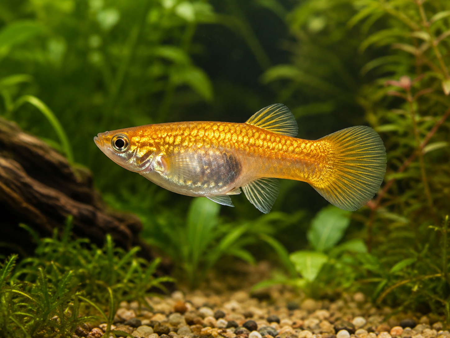Illustrative representative image of Gold Glass Belly Super Short Fin C guppy; current-stock photos confirmed before ordering