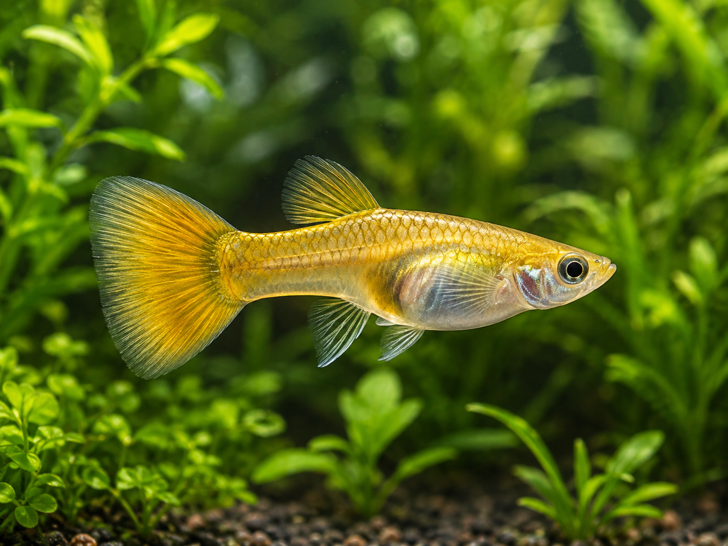 Illustrative representative image of Gold Glass Belly Super Short guppy; current-stock photos confirmed before ordering