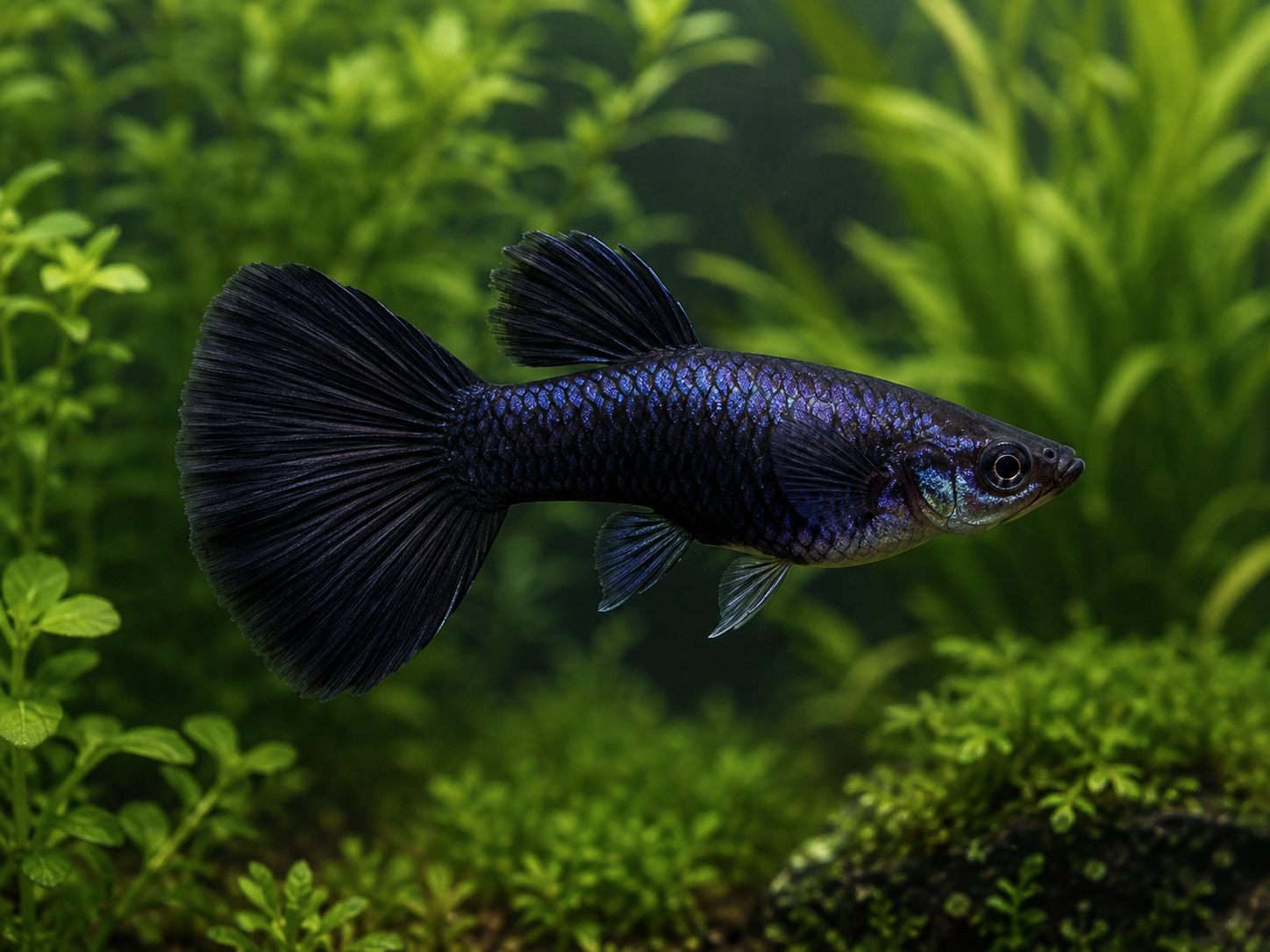 Illustrative representative image of Dark Knight Super Short Fin C guppy; current-stock photos confirmed before ordering