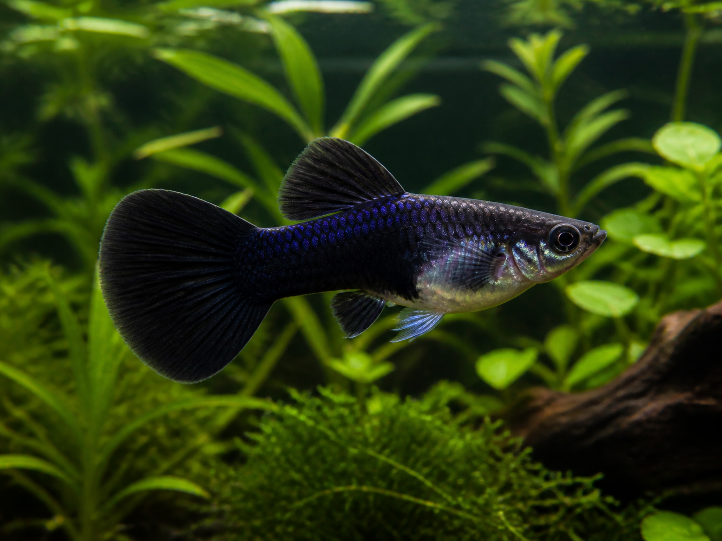 Illustrative representative image of Dark Knight Glass Belly Super Short Fin C guppy; current-stock photos confirmed before ordering