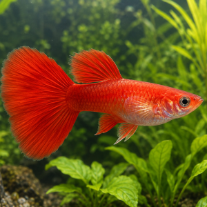 Illustrative representative image of Full Red Glass Belly Super Short guppy; current-stock photos confirmed before ordering