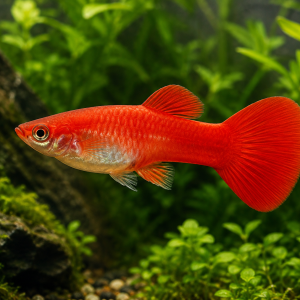 Illustrative representative image of Full Red Glass Belly Super Short Fin C guppy; current-stock photos confirmed before ordering