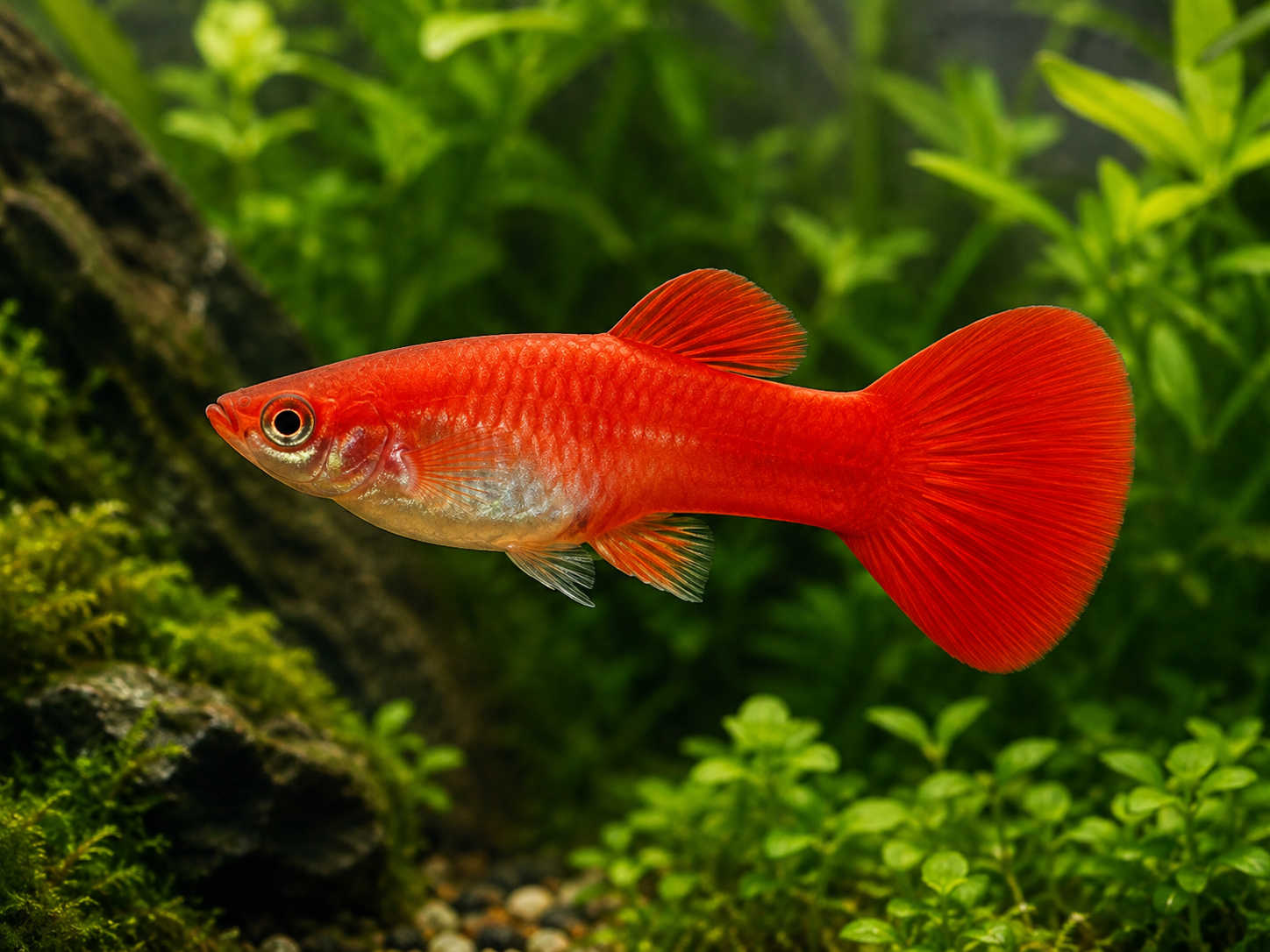 Illustrative representative image of Full Red Glass Belly Super Short Fin C guppy; current-stock photos confirmed before ordering
