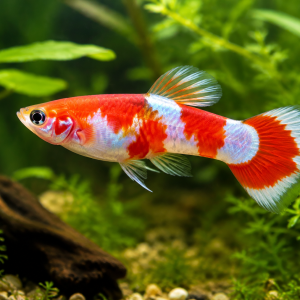 Illustrative representative image of Santa Koi Super Short Fin C guppy; current-stock photos confirmed before ordering