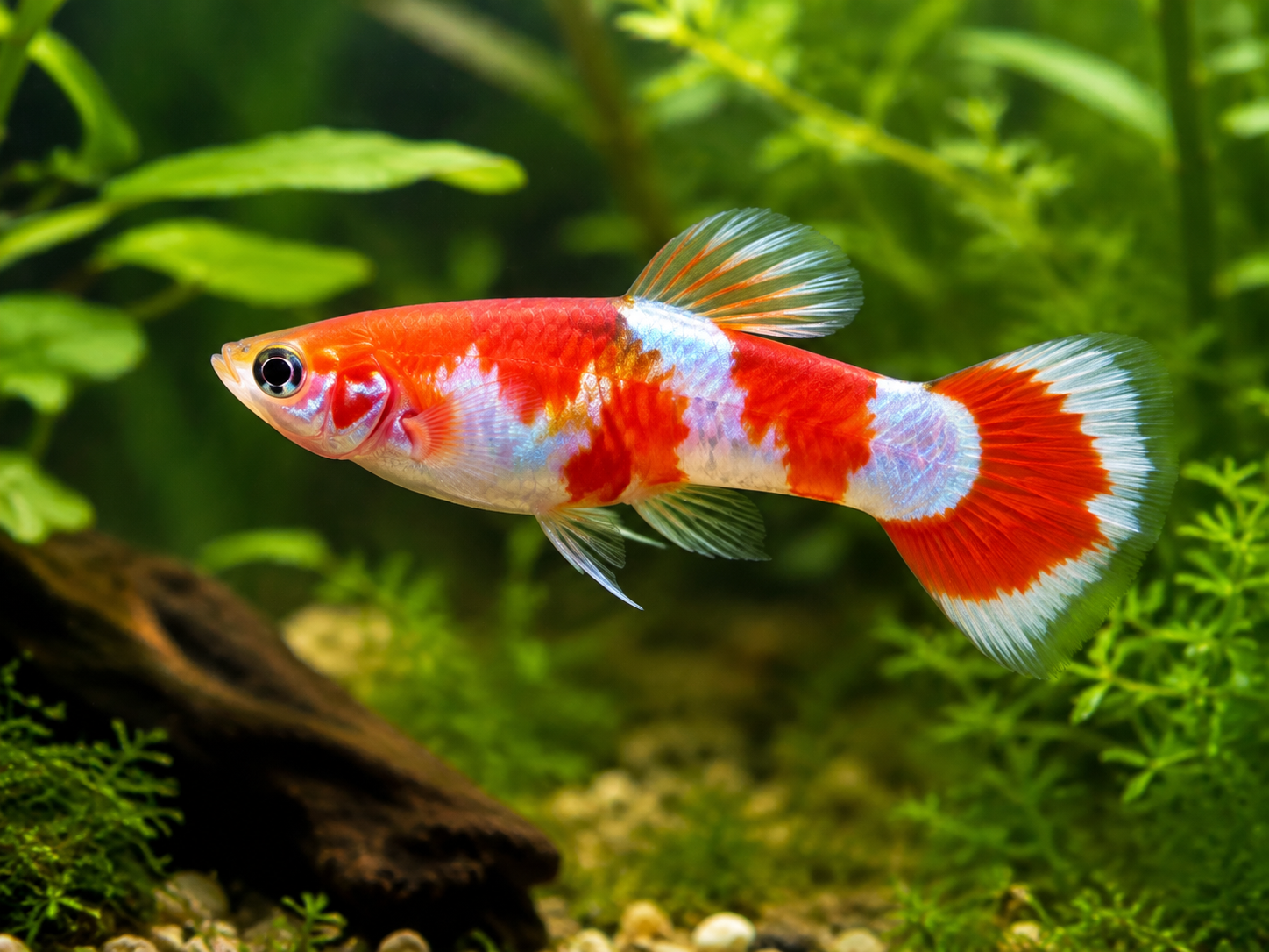 Illustrative representative image of Santa Koi Super Short Fin C guppy; current-stock photos confirmed before ordering