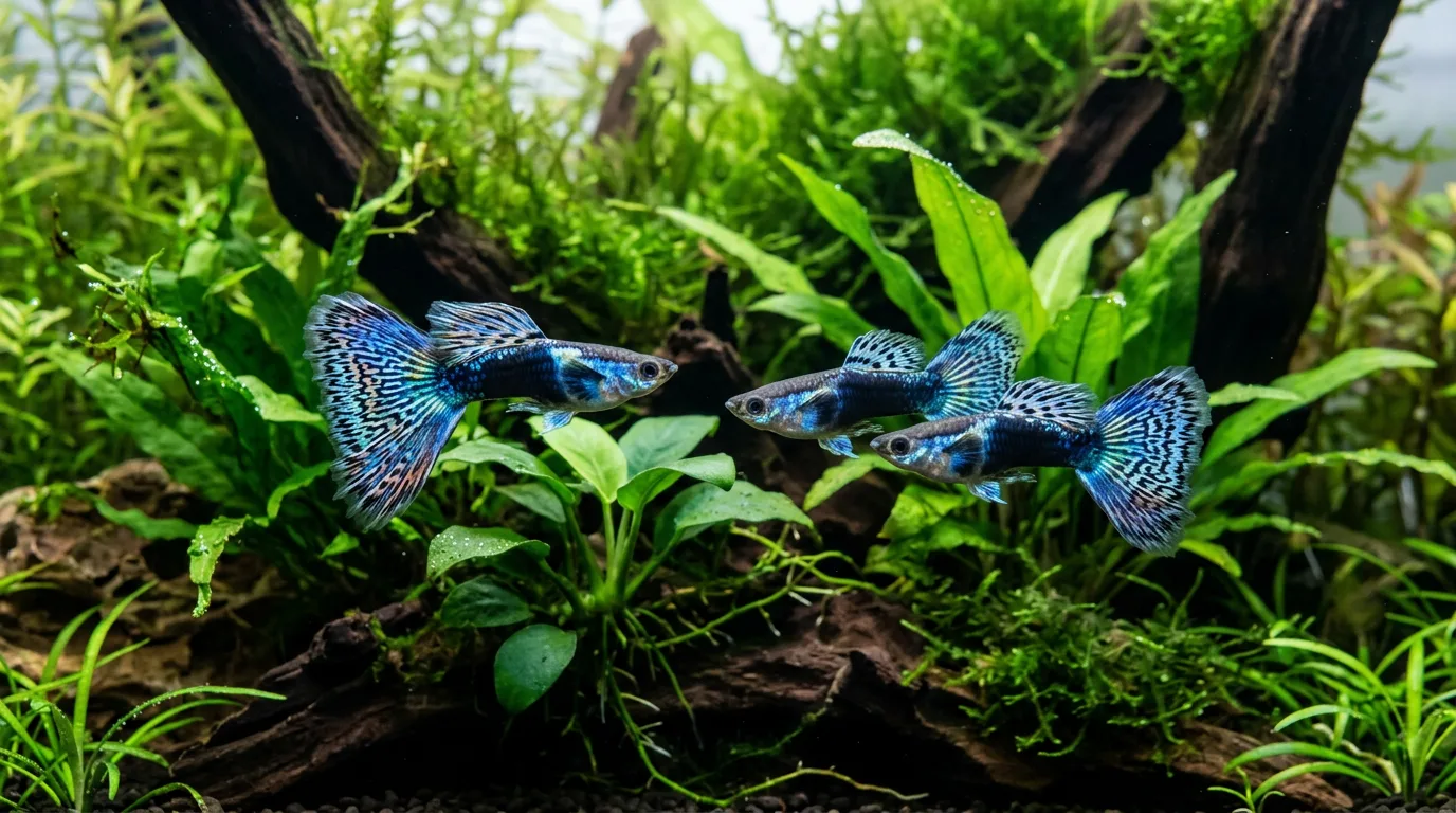 Guppy breeding chart example: blue mosaic fancy guppies selected from one strain for breeding