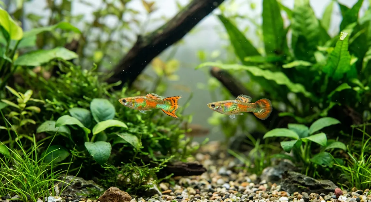 Roundtail and spade tail guppies